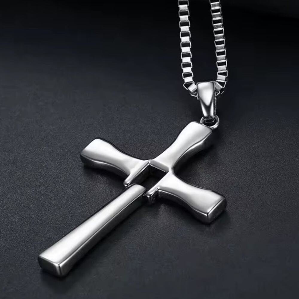 Silver Cross Necklace Fast & Furious CZ Diamonds Christian Vin Diesel Faith Gift